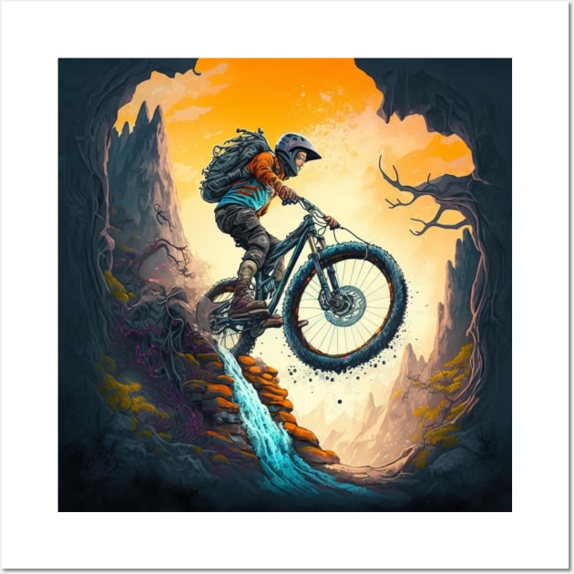 Amazing image of a cartoon mountain biker riding a gap. Wall Art by Liana Campbell